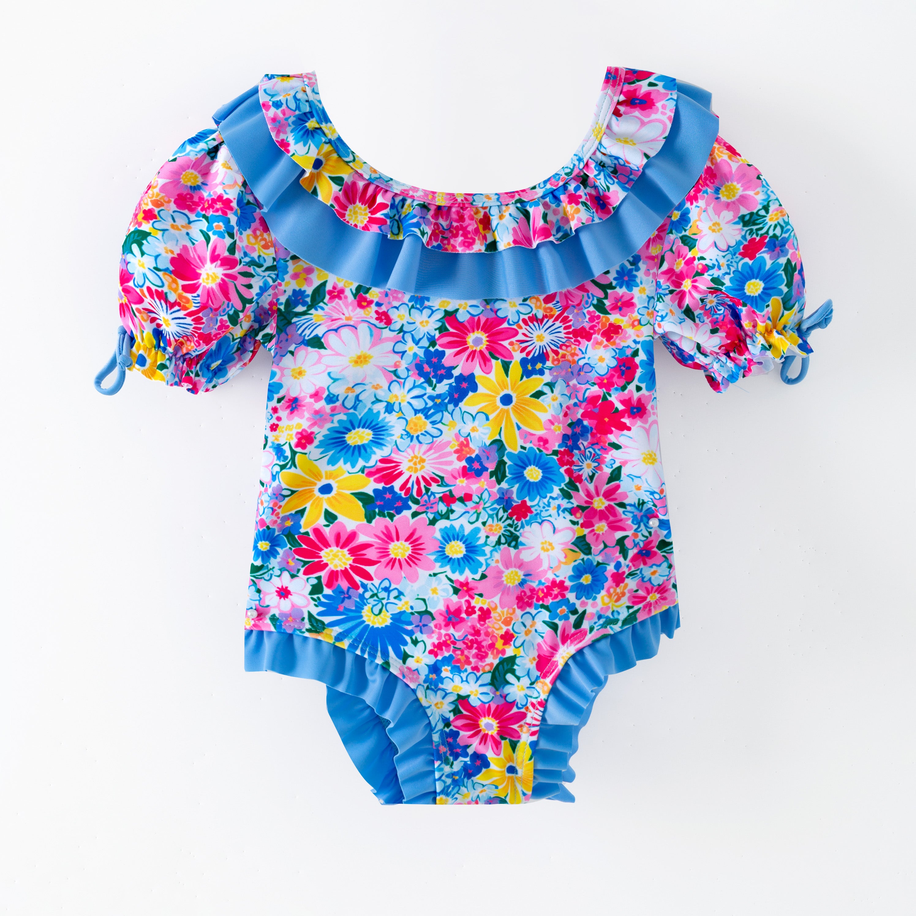 （In Stock）Girls Summer Floral Print Ruffle Swimsuit