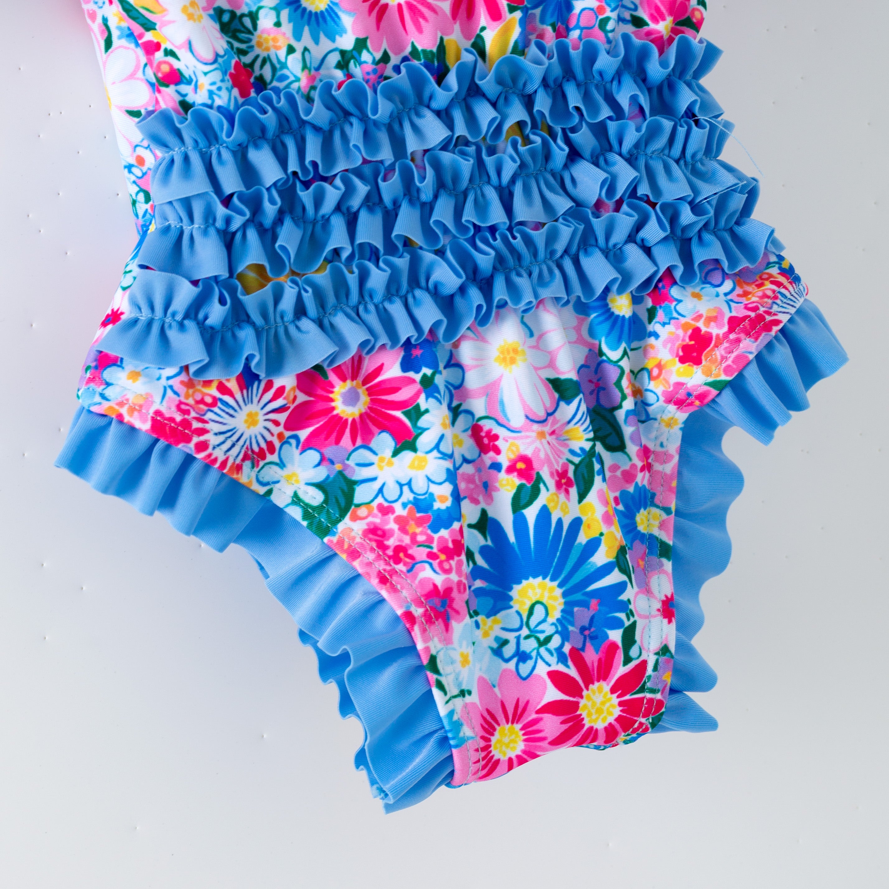（In Stock）Girls Summer Floral Print Ruffle Swimsuit