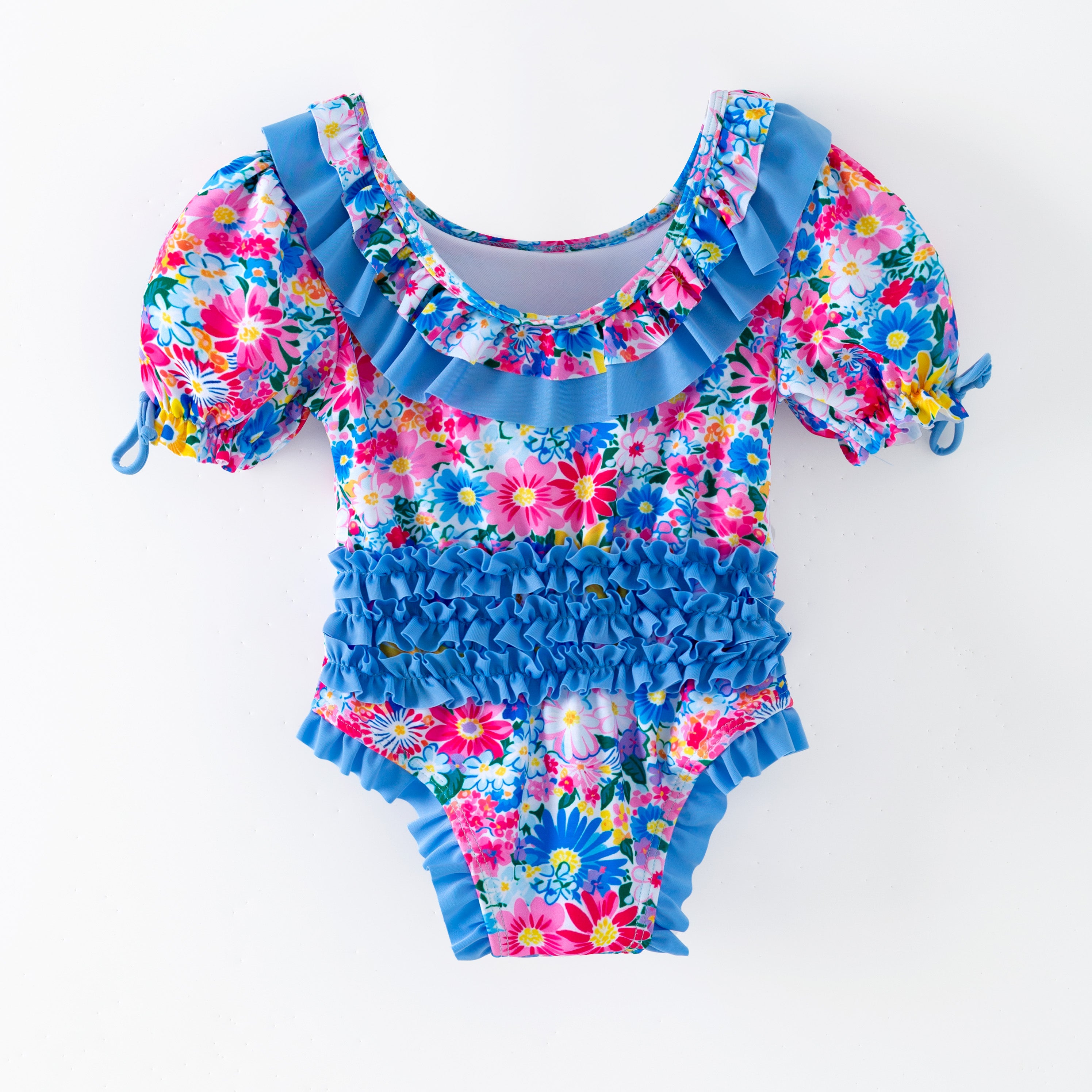 （In Stock）Girls Summer Floral Print Ruffle Swimsuit