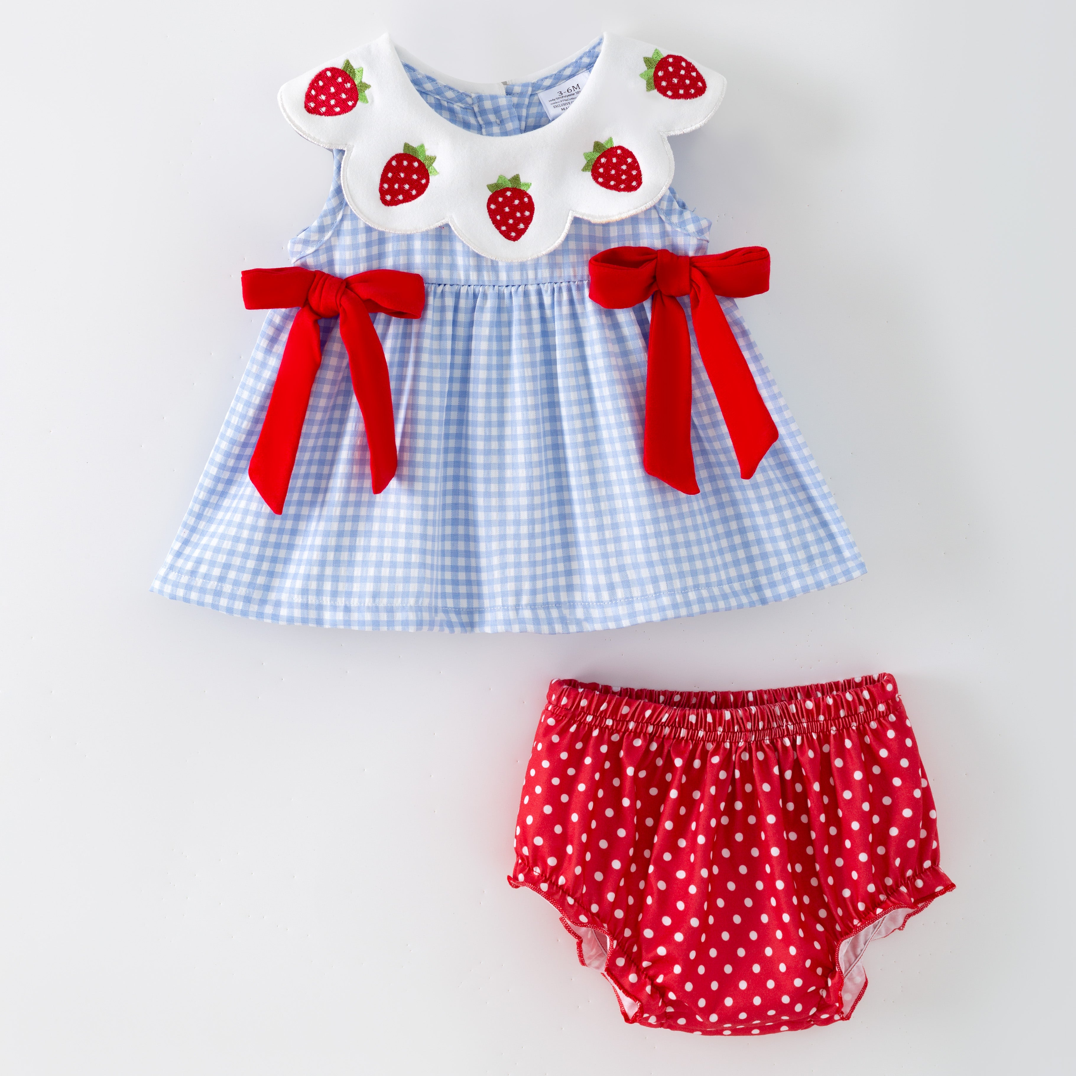 （In Stock）Girls Spring&Summer Strawberry Embroidery Doll Collar Dress&Bloomer Set