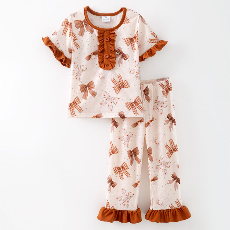（In Stock）Girls Fall Bow Print Pajamas