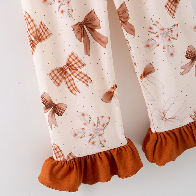 （In Stock）Girls Fall Bow Print Pajamas