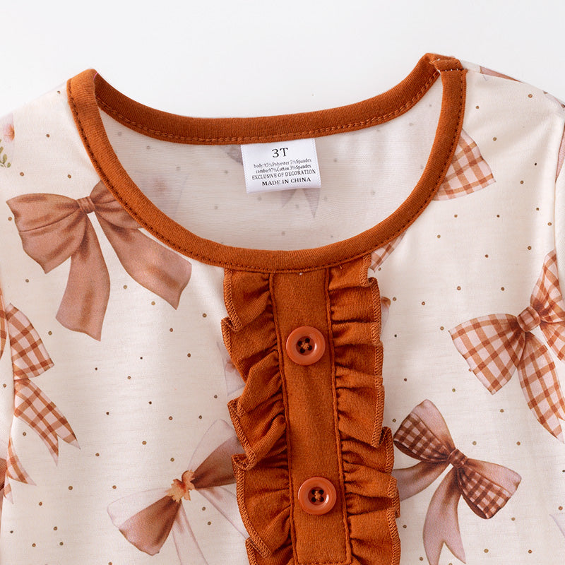 （In Stock）Girls Fall Bow Print Pajamas