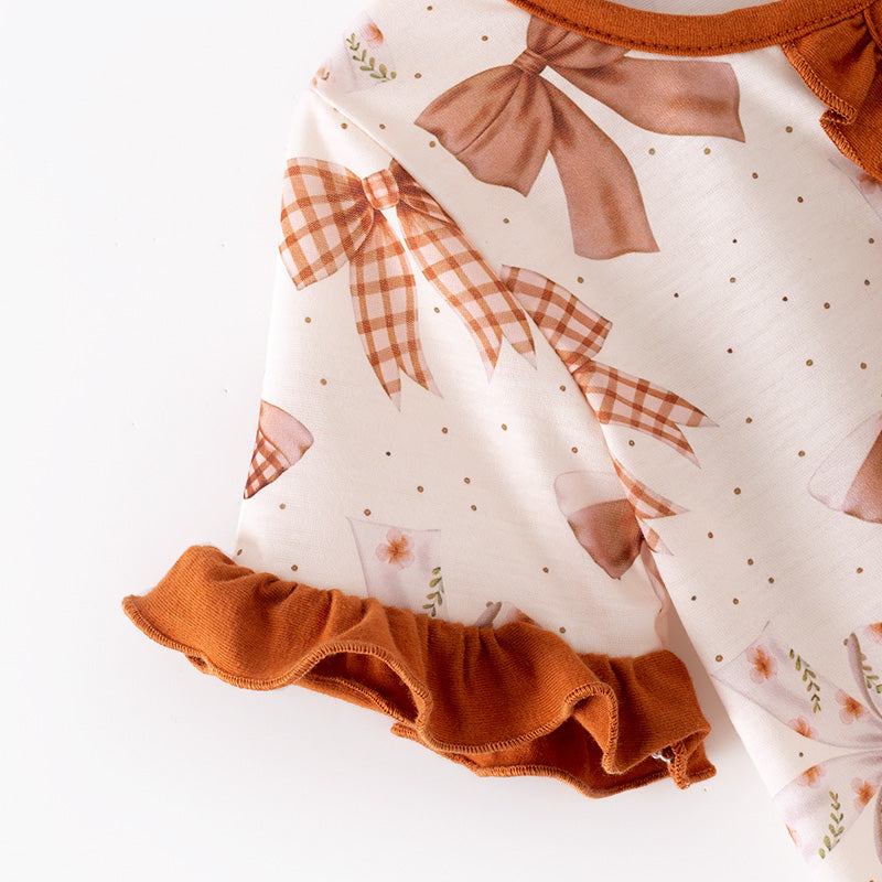 （In Stock）Girls Fall Bow Print Pajamas