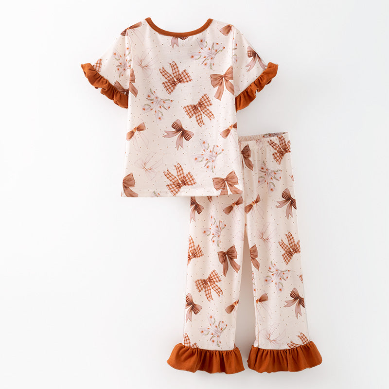 （In Stock）Girls Fall Bow Print Pajamas
