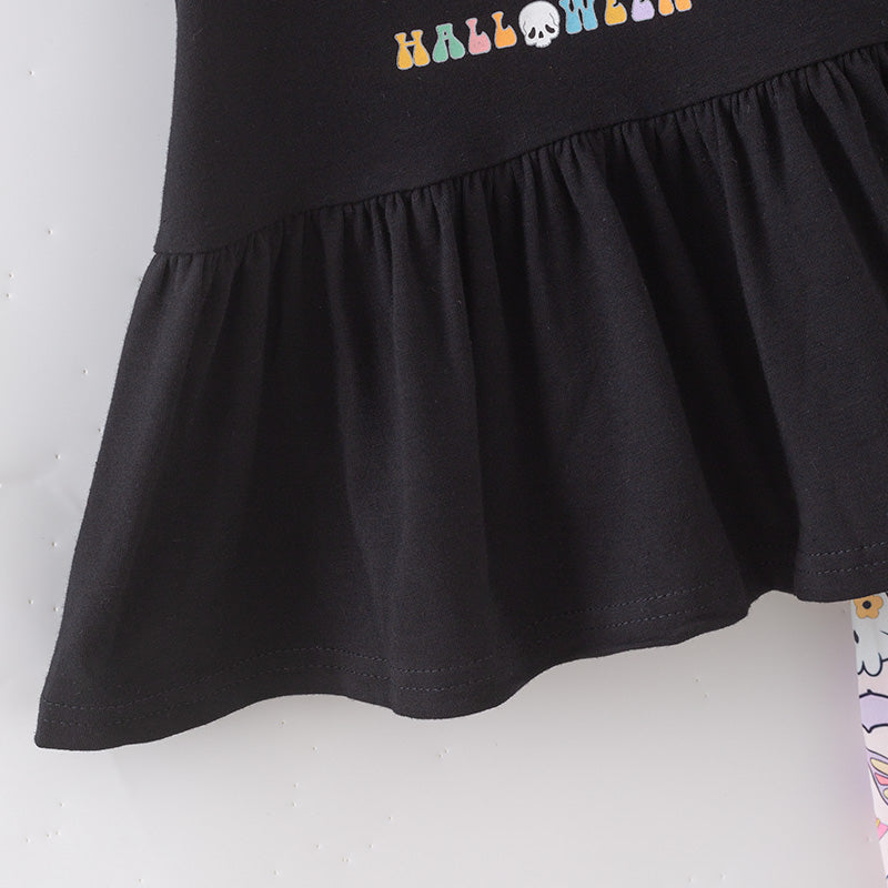 （In Stock）Girls Halloween Print Outfit Set