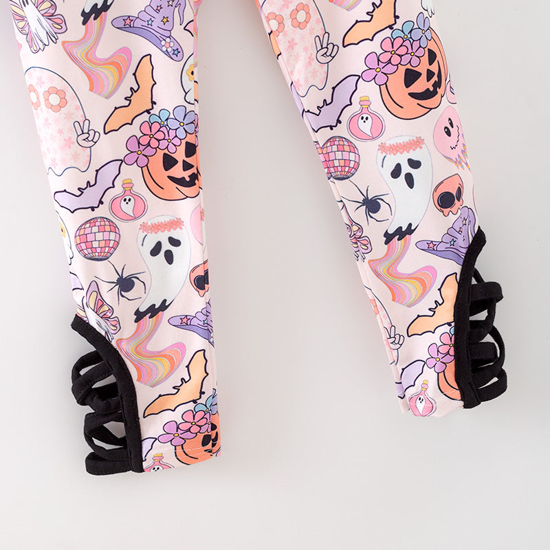 （In Stock）Girls Halloween Print Outfit Set