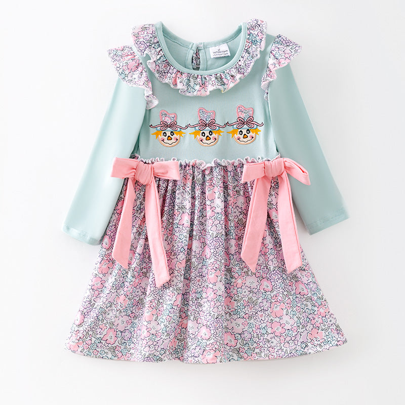 （In Stock）Girls Thanksgiving Scarecrow Applique Dress
