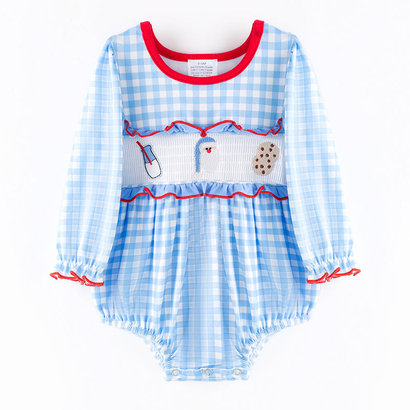 （In Stock）Toddler Girls Christmas Embroidery Smocked Romper
