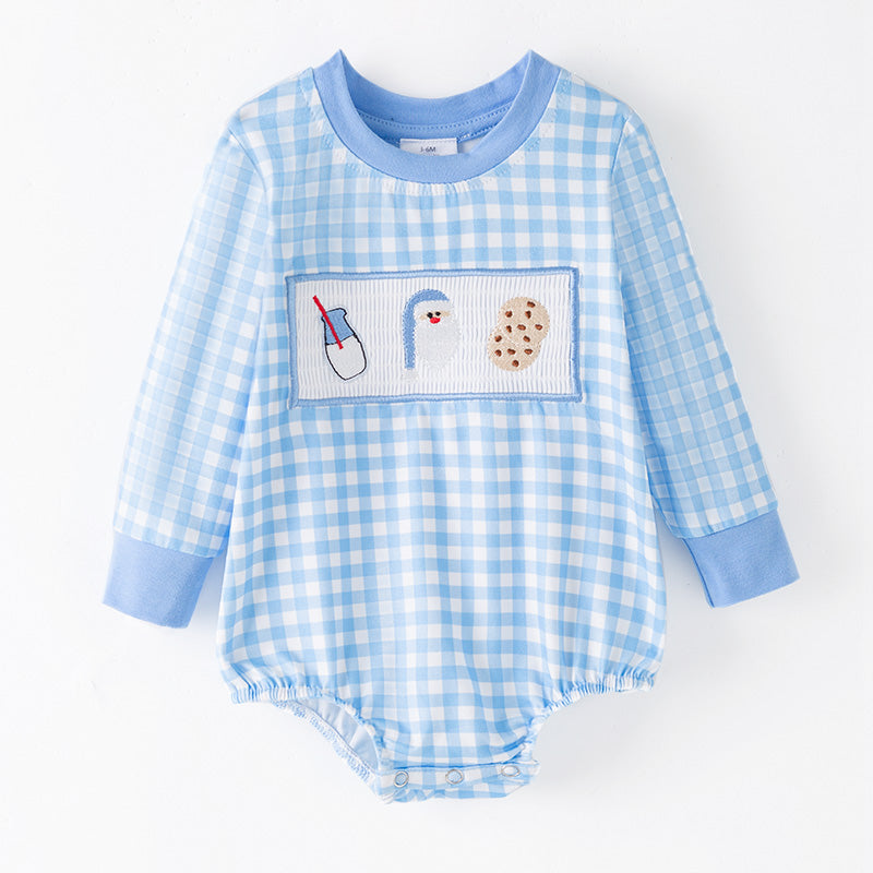（In Stock）Toddler Boys Christmas Embroidery Smocked Romper
