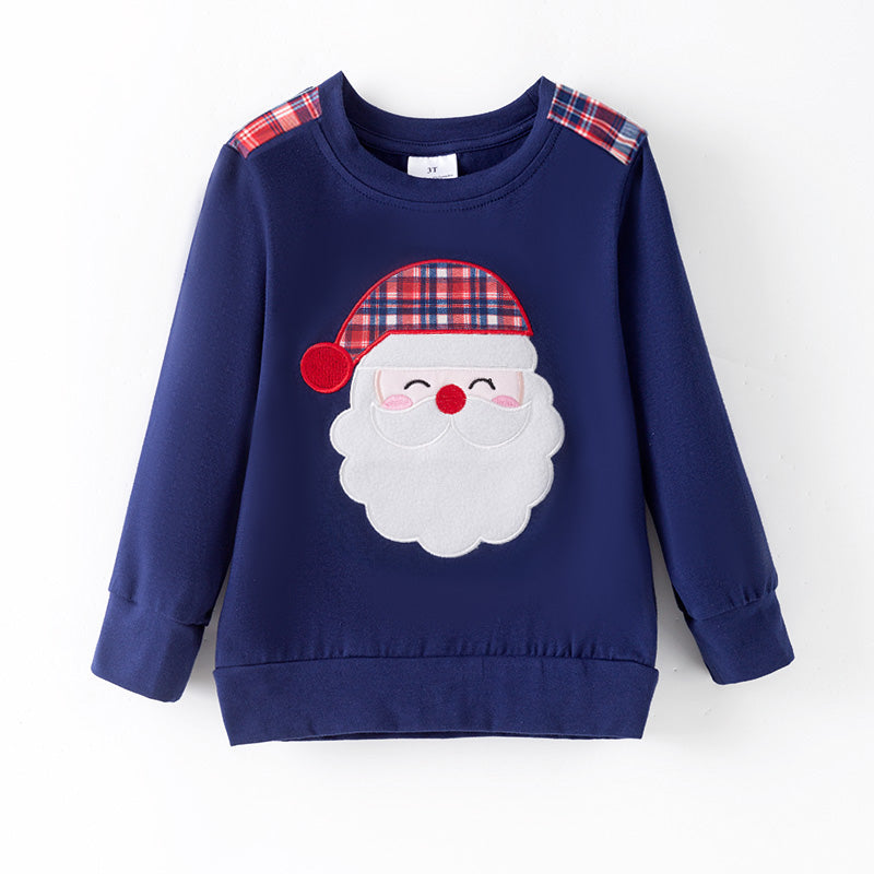 （In Stock）Boys Christmas Santa Claus Applique Cotton Sweatshirt