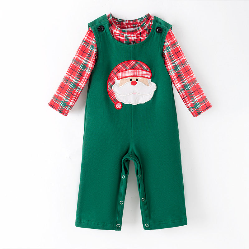 （In Stock）Toddler Boys Christmas Santa Claus Applique Romper 2 Pcs