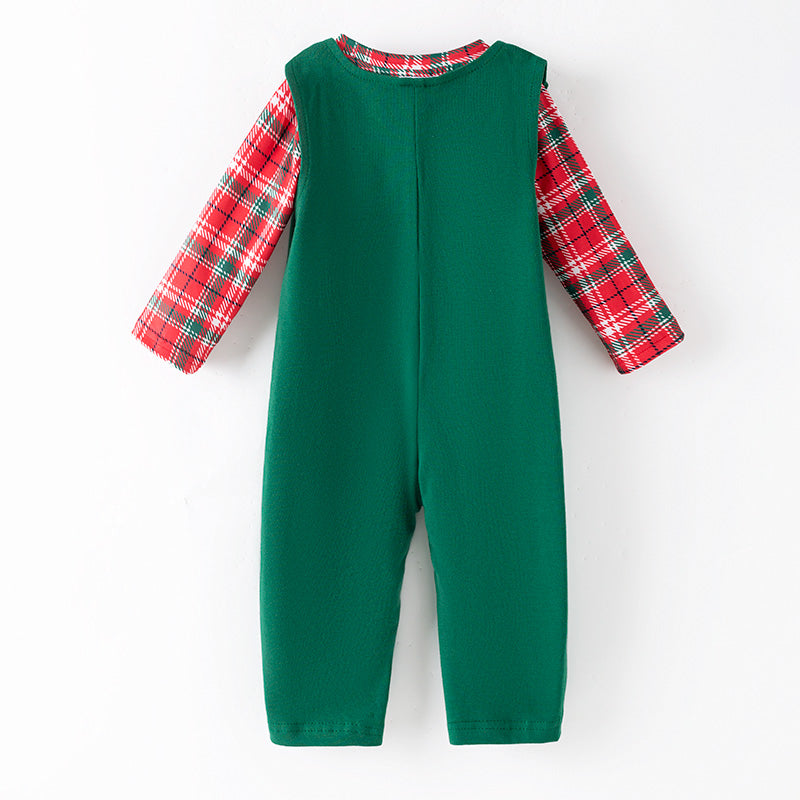 （In Stock）Toddler Boys Christmas Santa Claus Applique Romper 2 Pcs