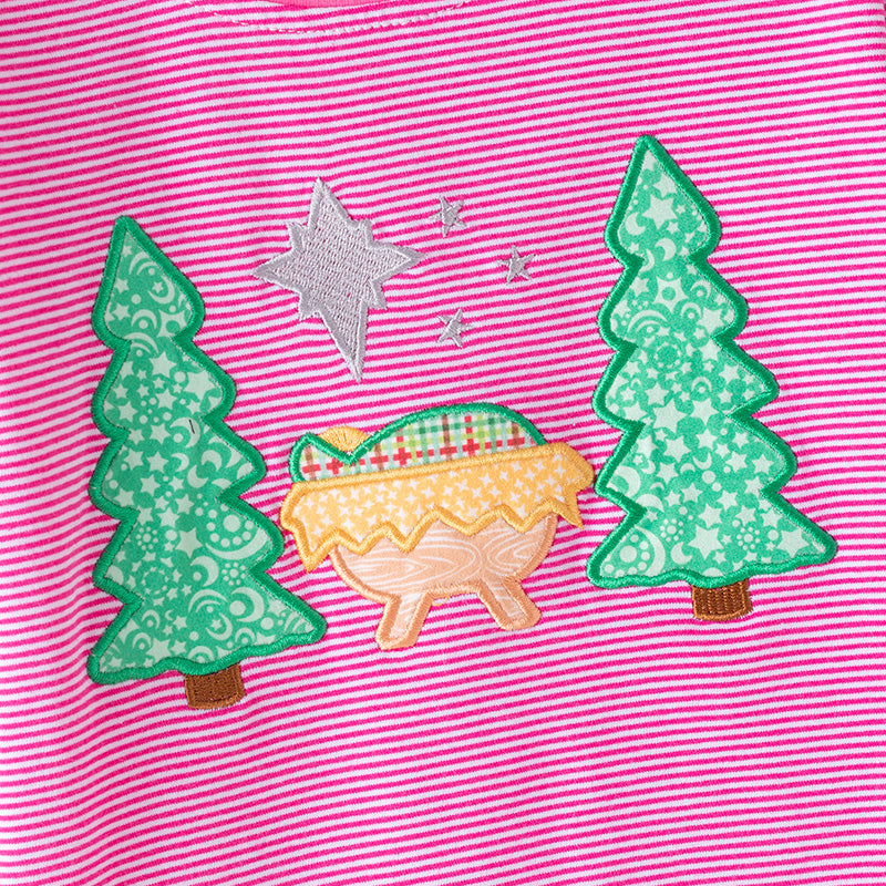 （In Stock）Girls Christmas Applique Cotton Pajamas
