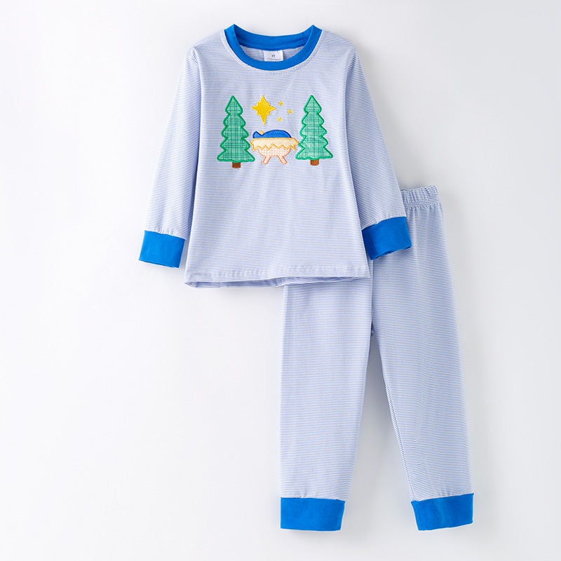（In Stock）Boys Christmas Applique Cotton Pajamas