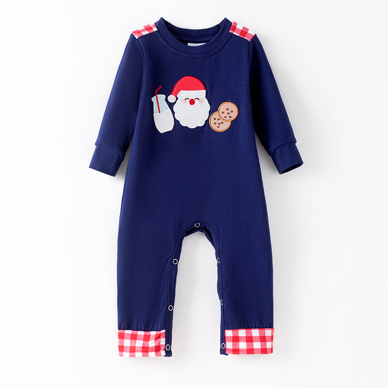 （In Stock）Toddler Boys Christmas Santa Claus Applique Cotton Romper