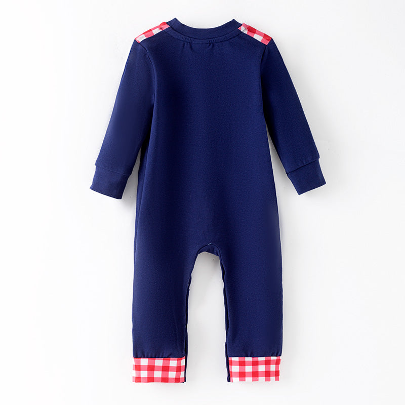 （In Stock）Toddler Boys Christmas Santa Claus Applique Cotton Romper