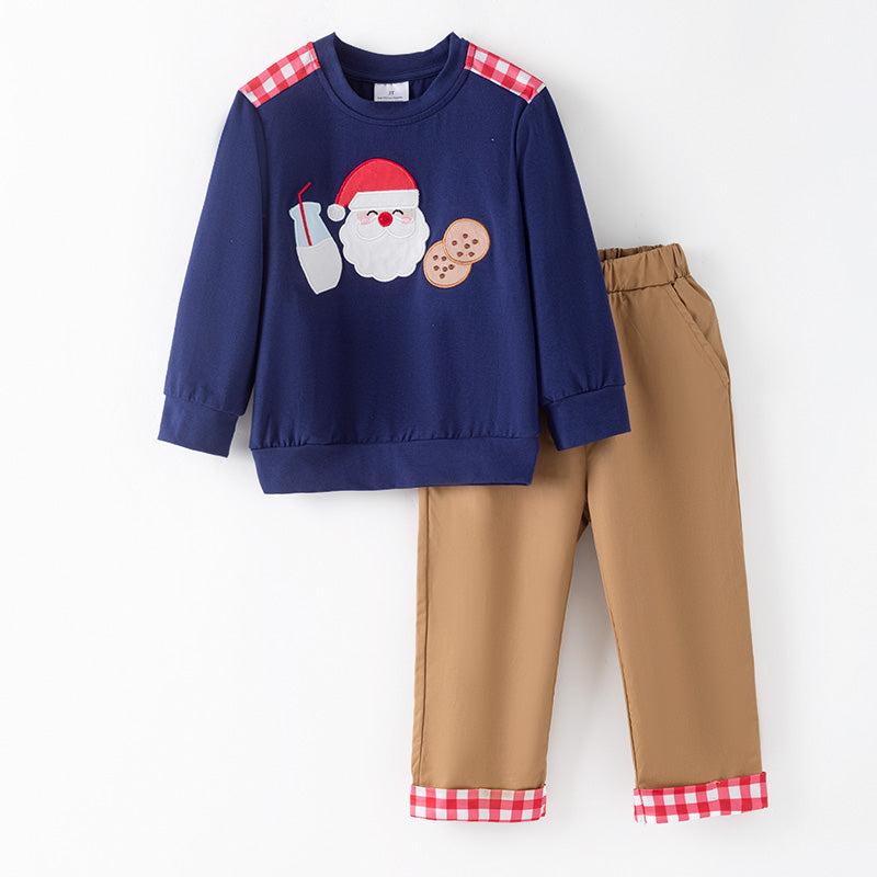 （In Stock）Boys Christmas Santa Claus Applique Outfit Set