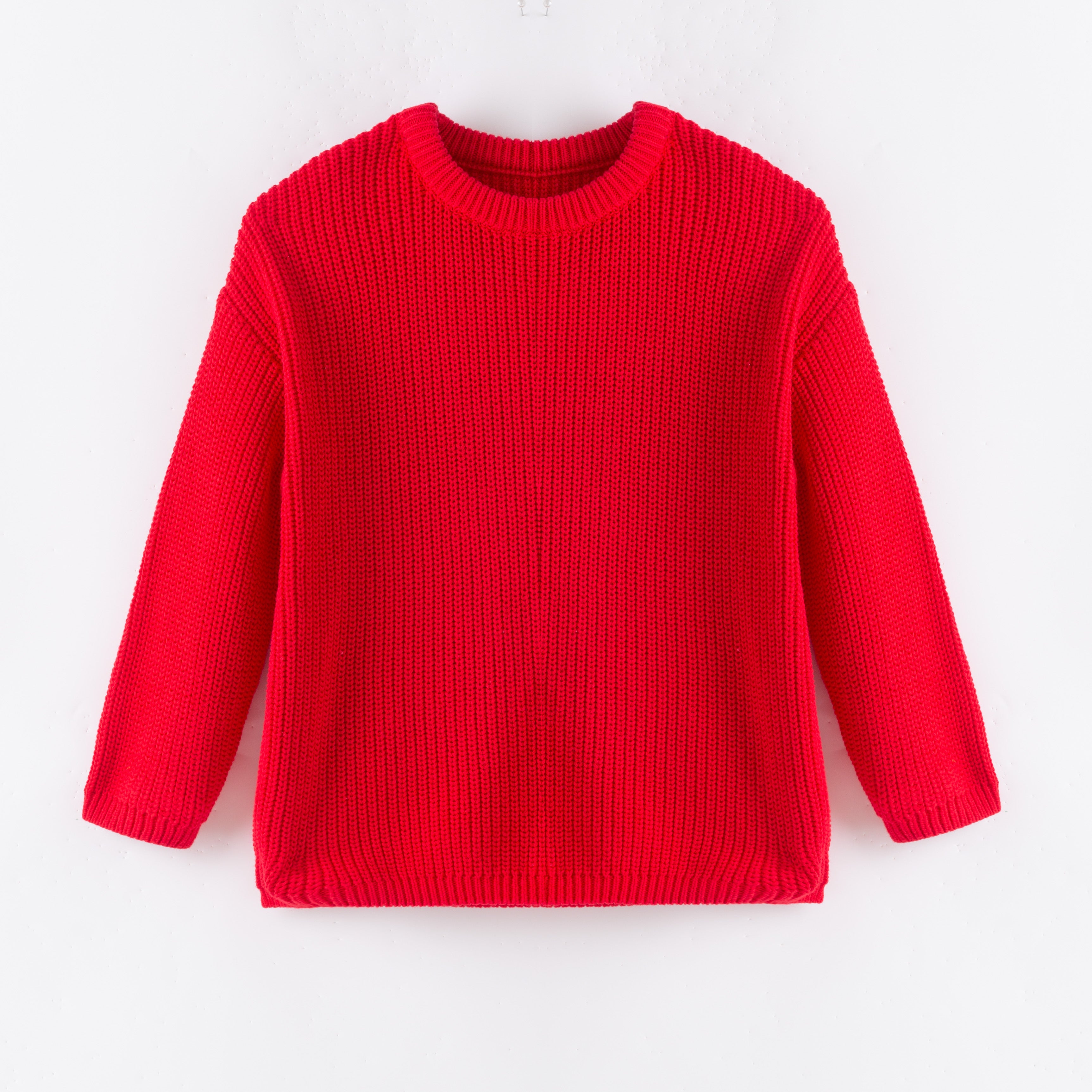 （In Stock+Pre Order）Girls Fall&Winter Red Solid Color Custom Embroidery Sweater