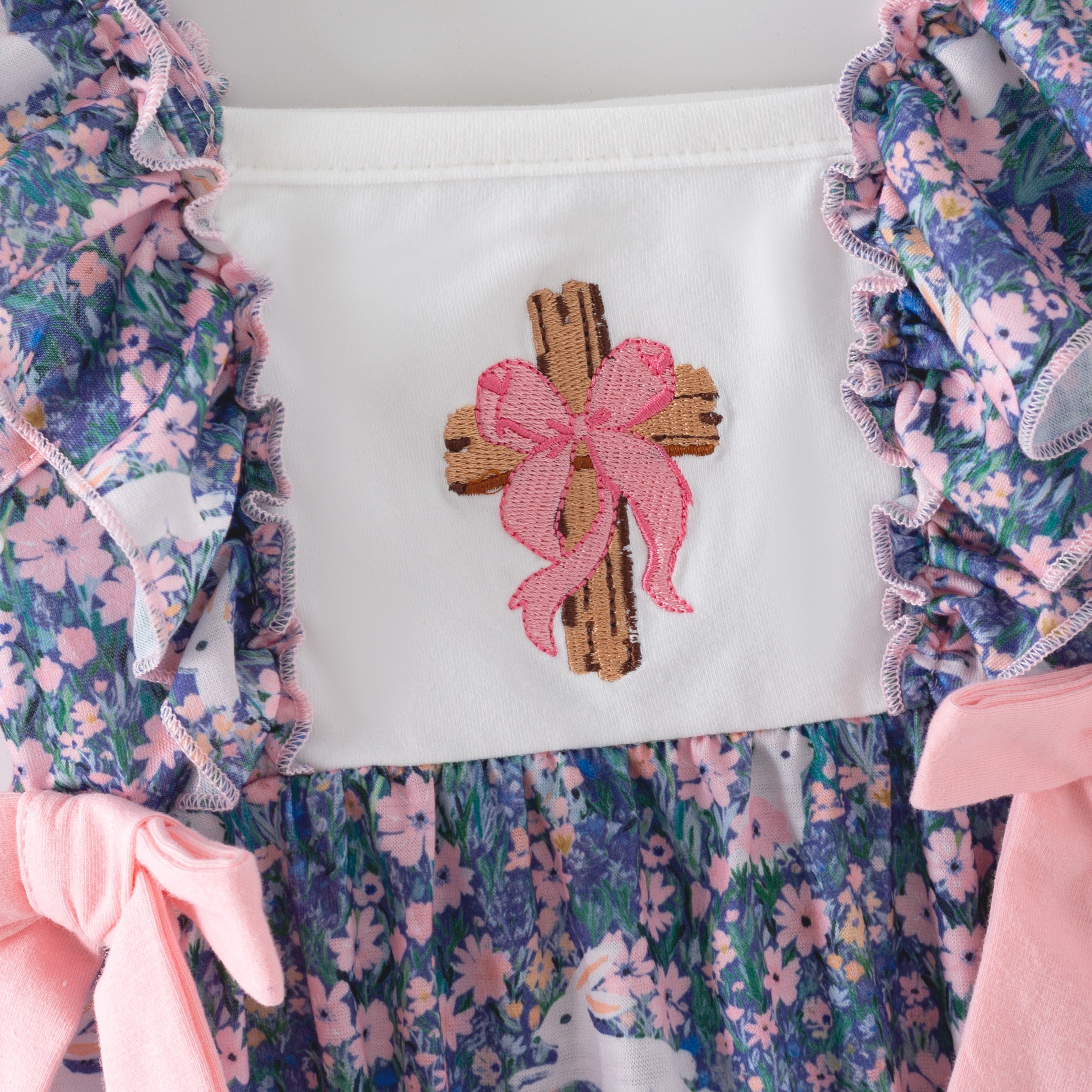 （In Stock）Girls Easter Cross Embroidery Dress,Set&Romper