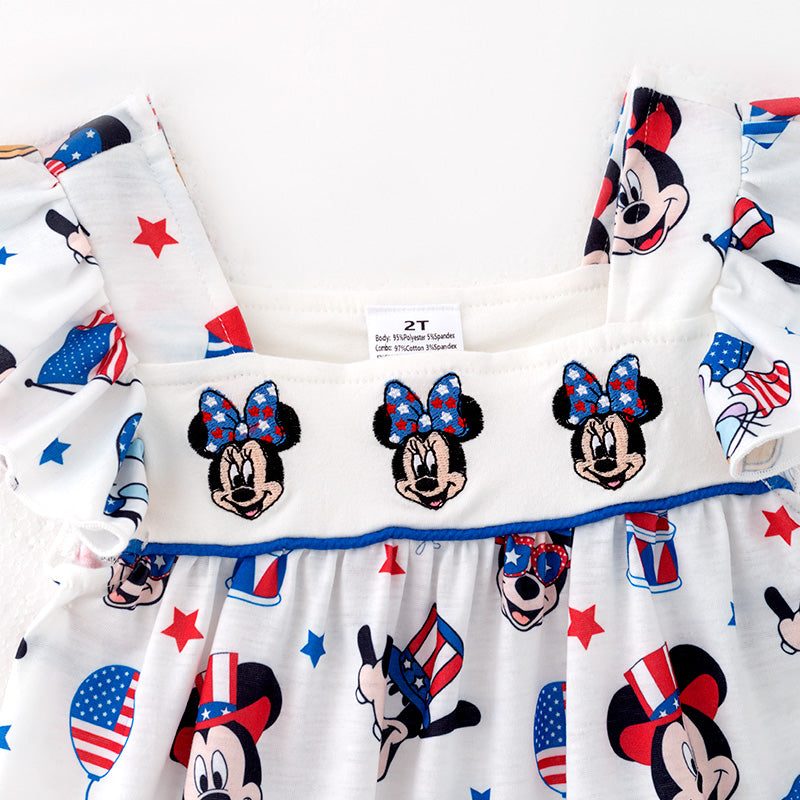 （In Stock）Girls Patriotic Cartoon Embroidery Outfit Set