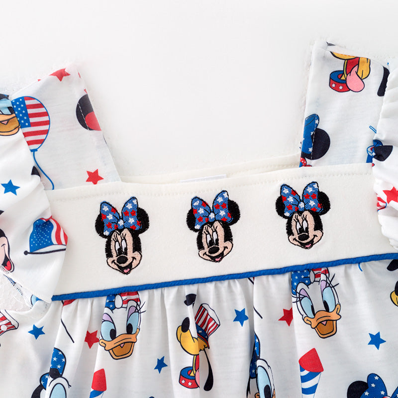 （In Stock）Girls Patriotic Cartoon Embroidery Dress