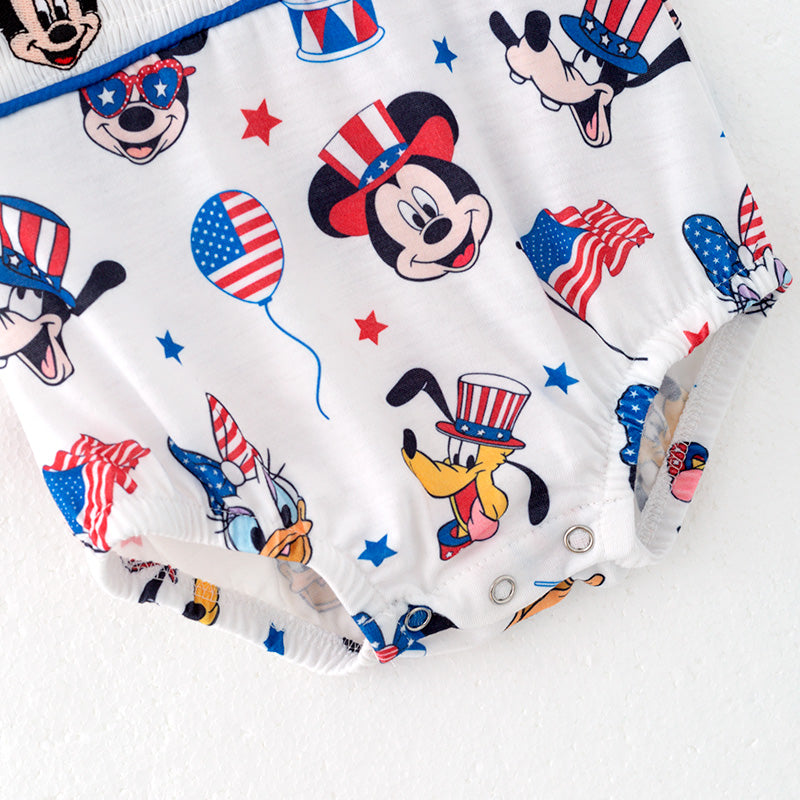 （In Stock）Toddler Boys Patriotic Cartoon Embroidery Smocked Romper