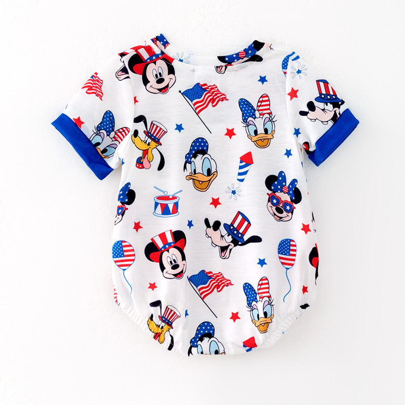 （In Stock）Toddler Boys Patriotic Cartoon Embroidery Smocked Romper