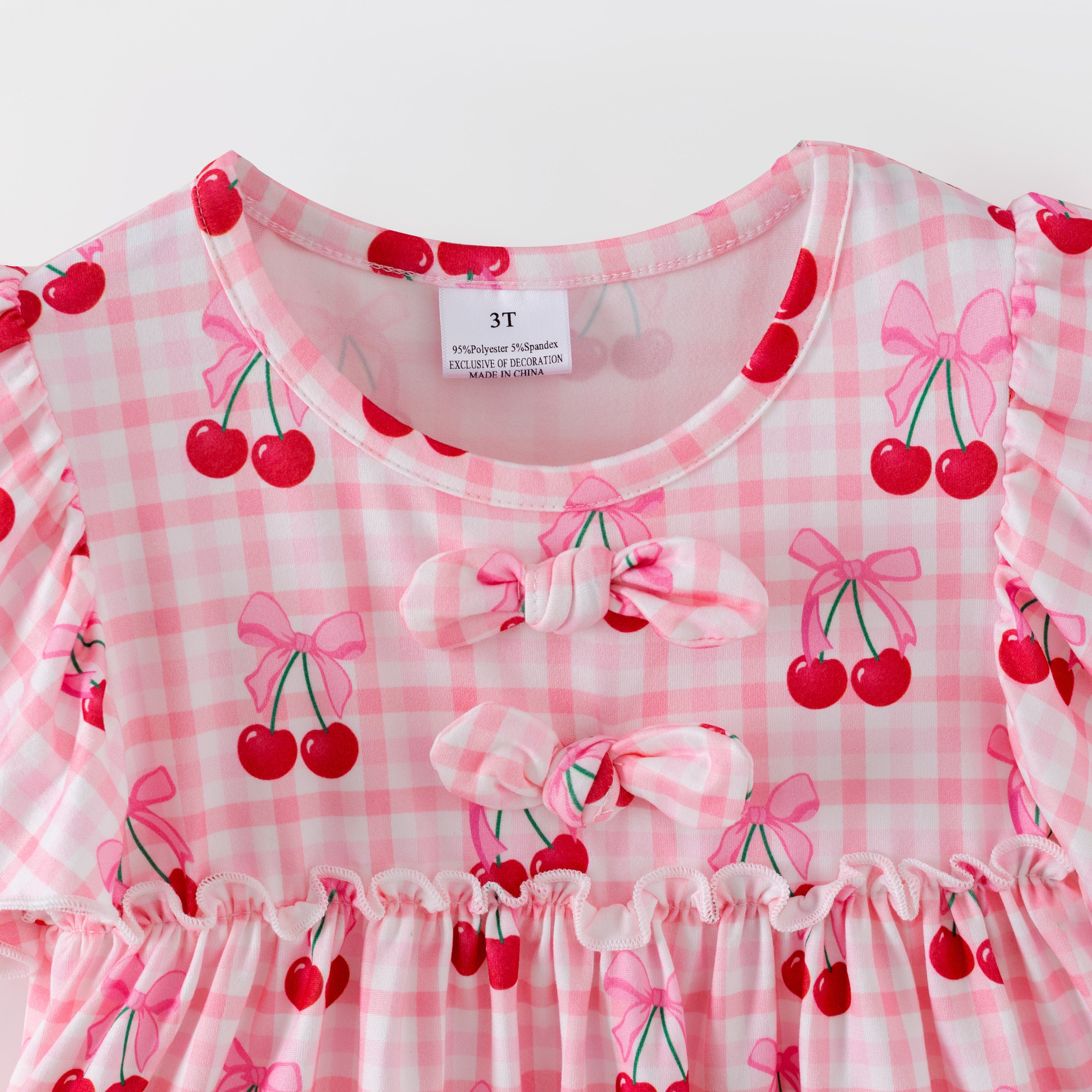 （In Stock）Girls Spring&Summer Cherry Print Denim Shorts Set