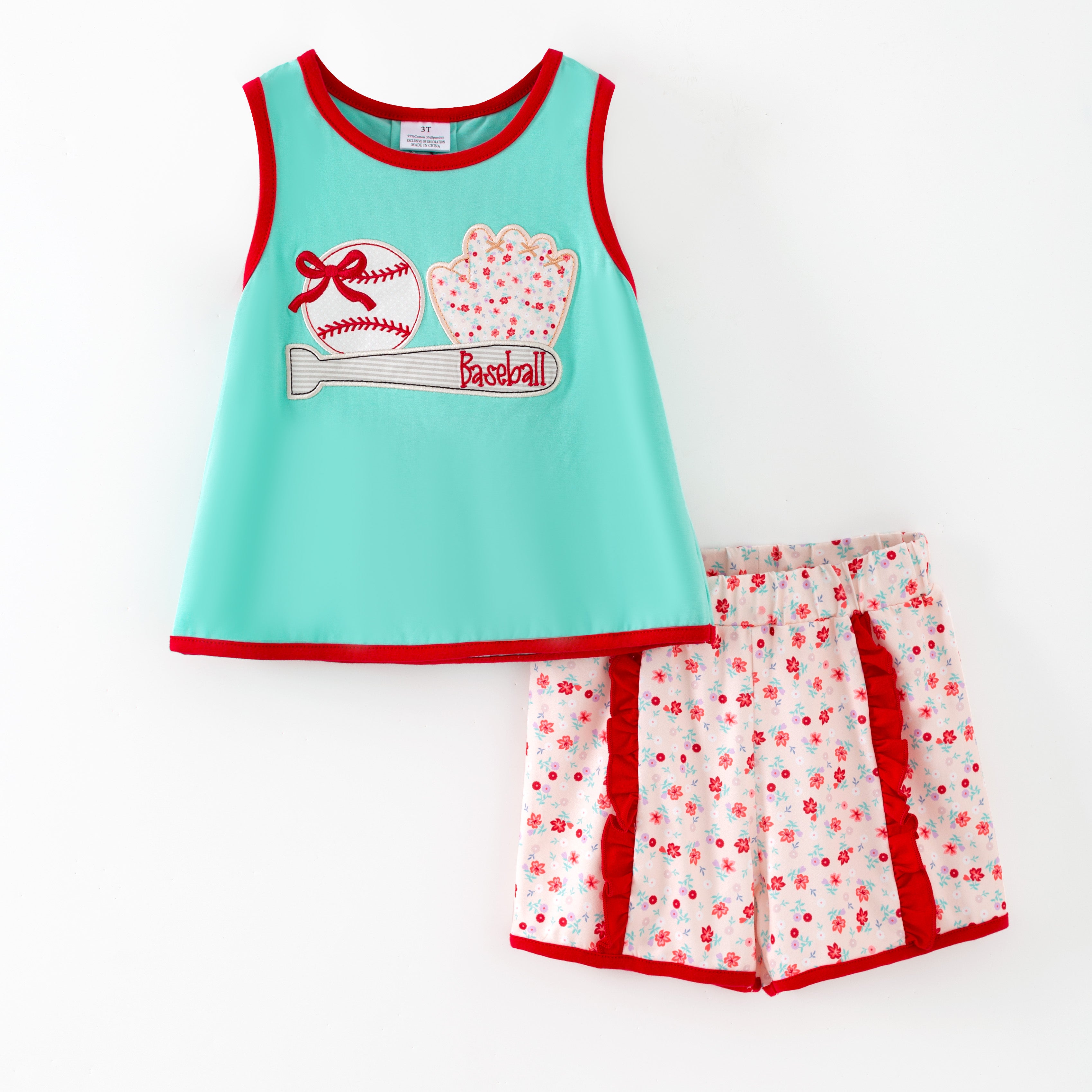 （In Stock）Siblings Spring&Summer Baseball Applique Shorts Set&Romper