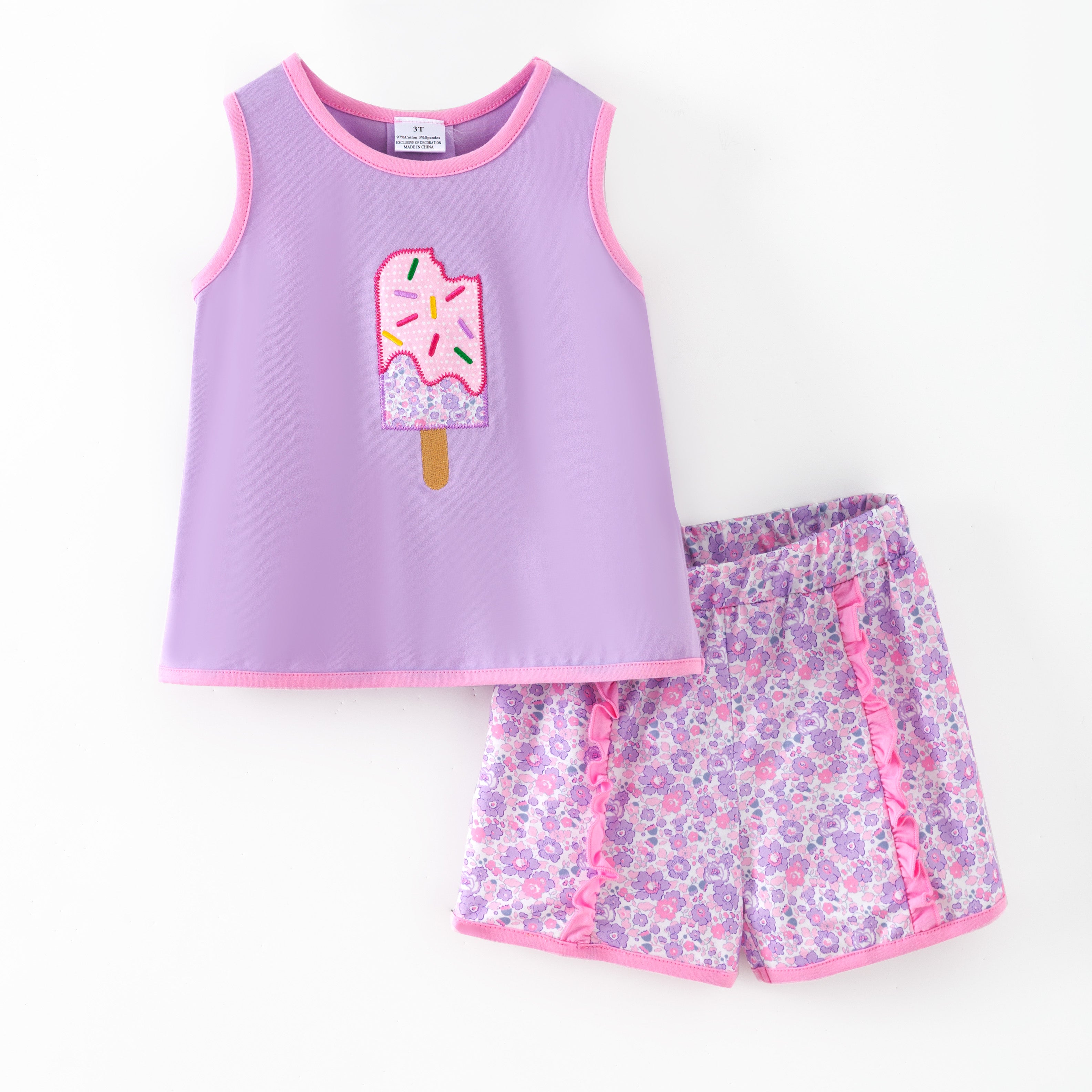 （In Stock）Sisters Spring&Summer Popsicle Applique Shorts Set&Romper