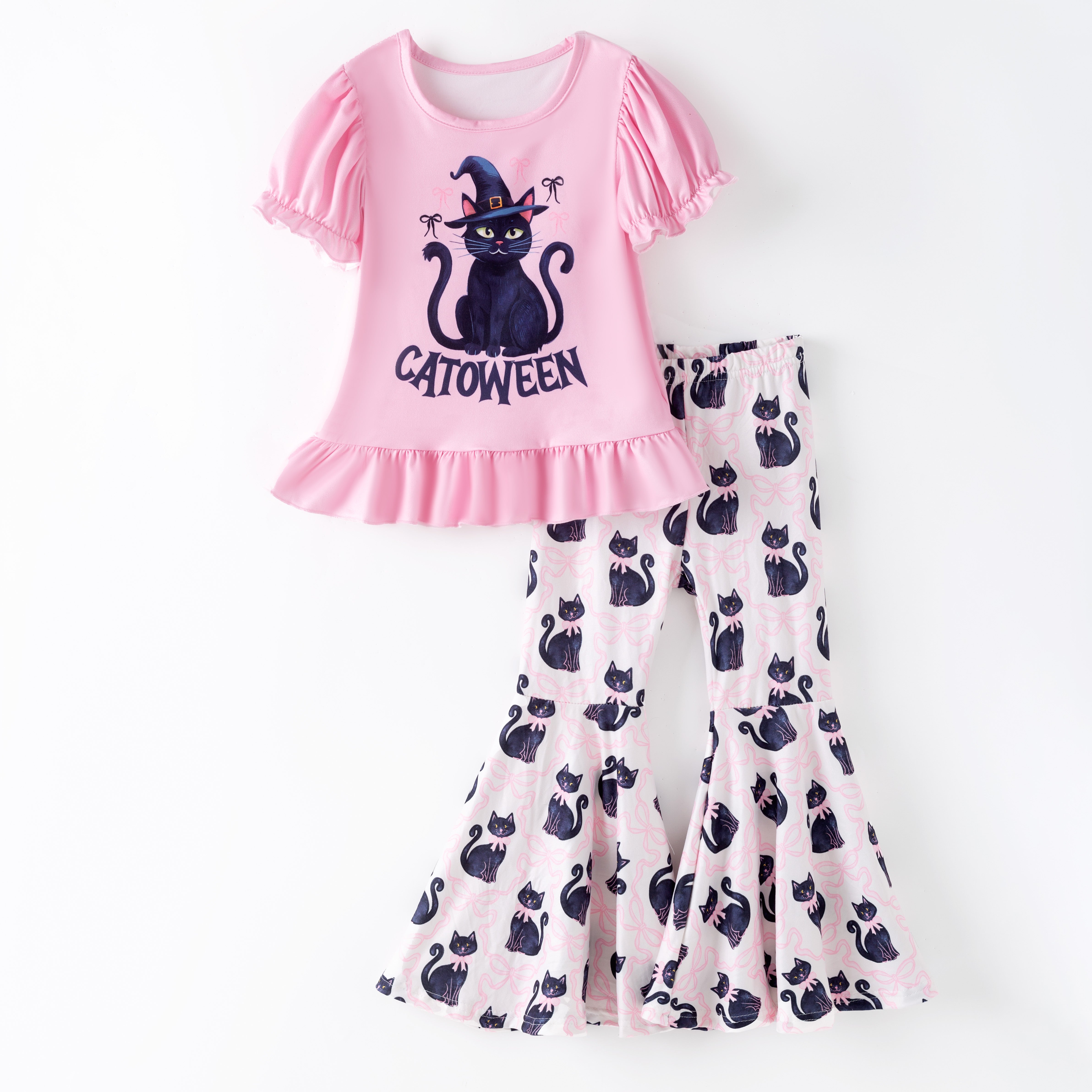 （Pre Order）Girls Halloween Cartoon Print Outfit Set