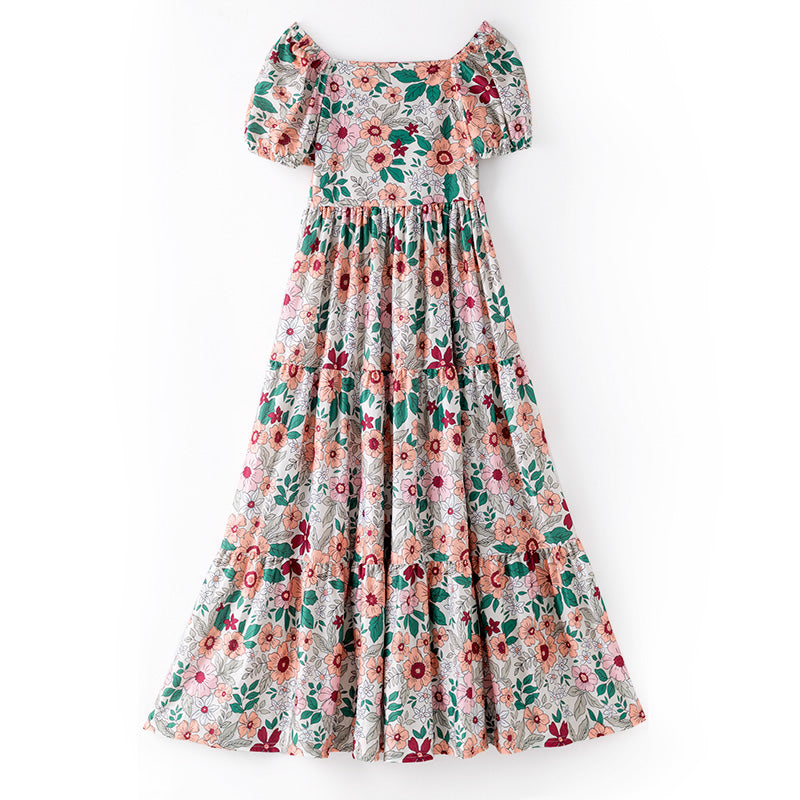（In Stock）Adults Fall&Winter Floral Print MAXI Dress