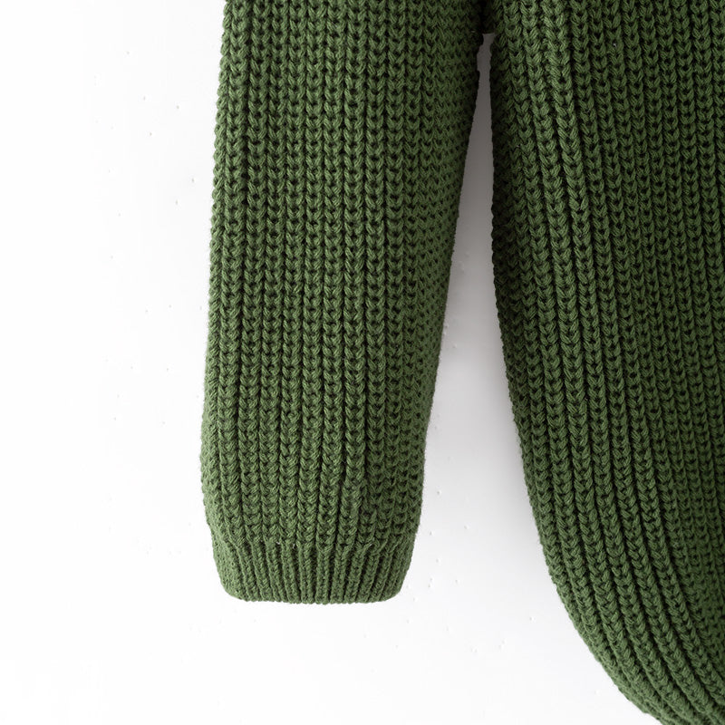 （In Stock）Girls Fall&Winter Thankful Embroidery Dark Green Sweater