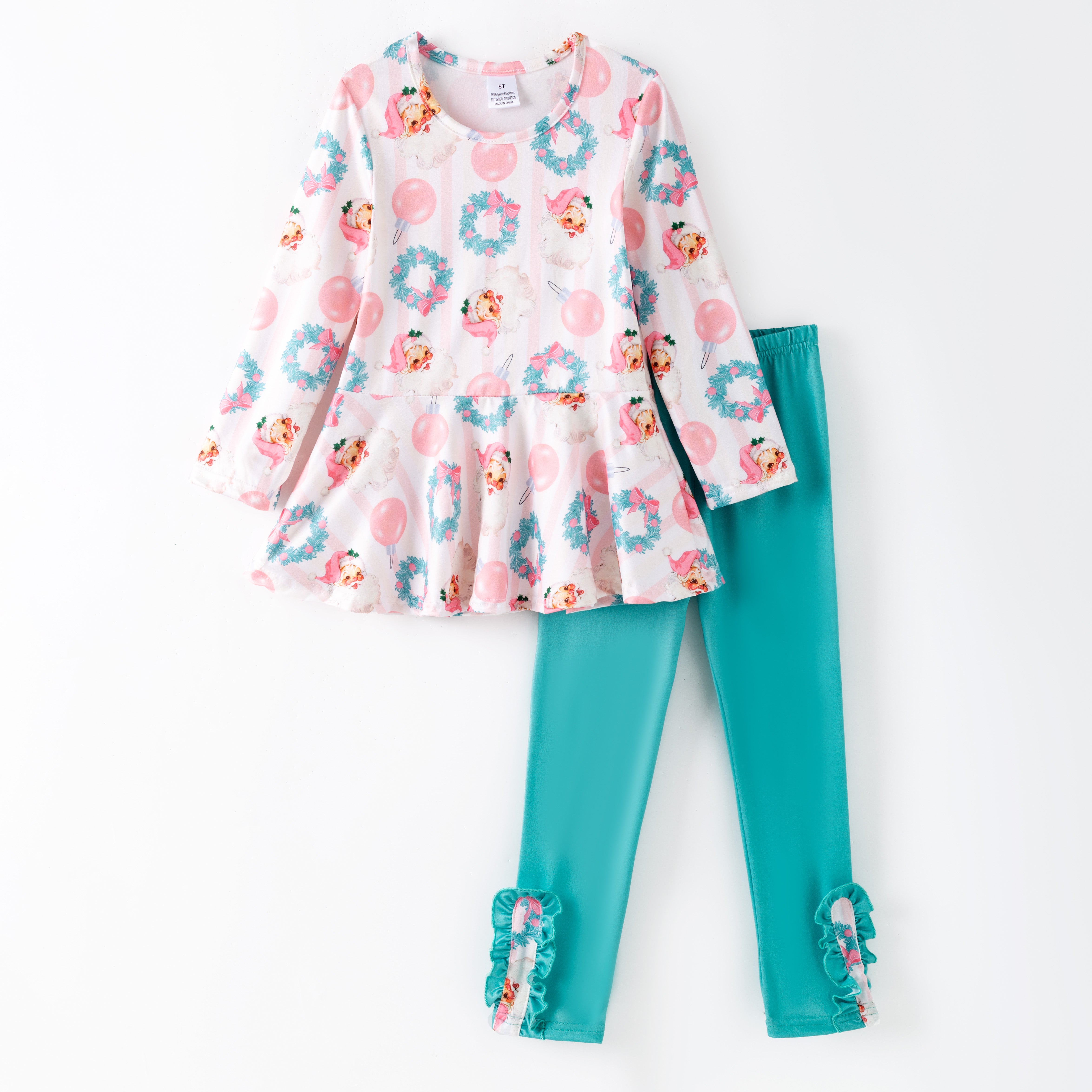 （Pre Order）Girls Christmas Cartoon Print Outfit Set