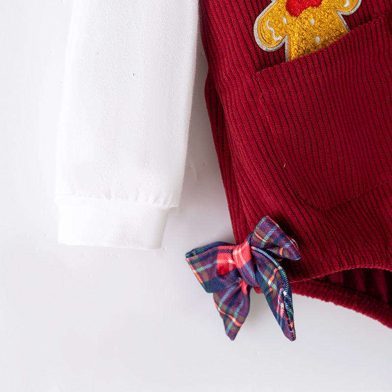 （In Stock）Toddler Girls Christmas Gingerbread Chenille Patches Corduroy Romper