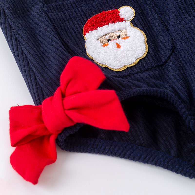 （In Stock）Toddler Girls Christmas Santa Claus Chenille Patches Corduroy Romper