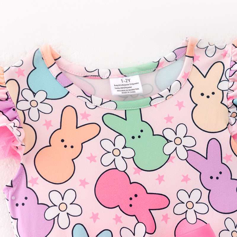 （In Stock）One Pack(1 Pieces total) Sale Girls Easter Bunny Print Tulle Dress