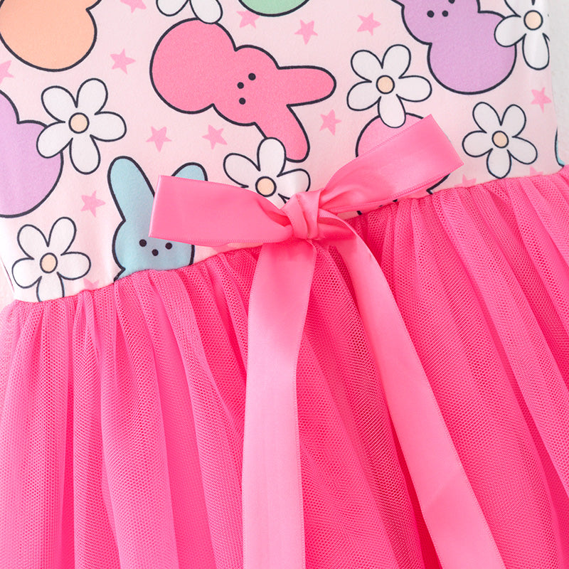 （In Stock）One Pack(1 Pieces total) Sale Girls Easter Bunny Print Tulle Dress