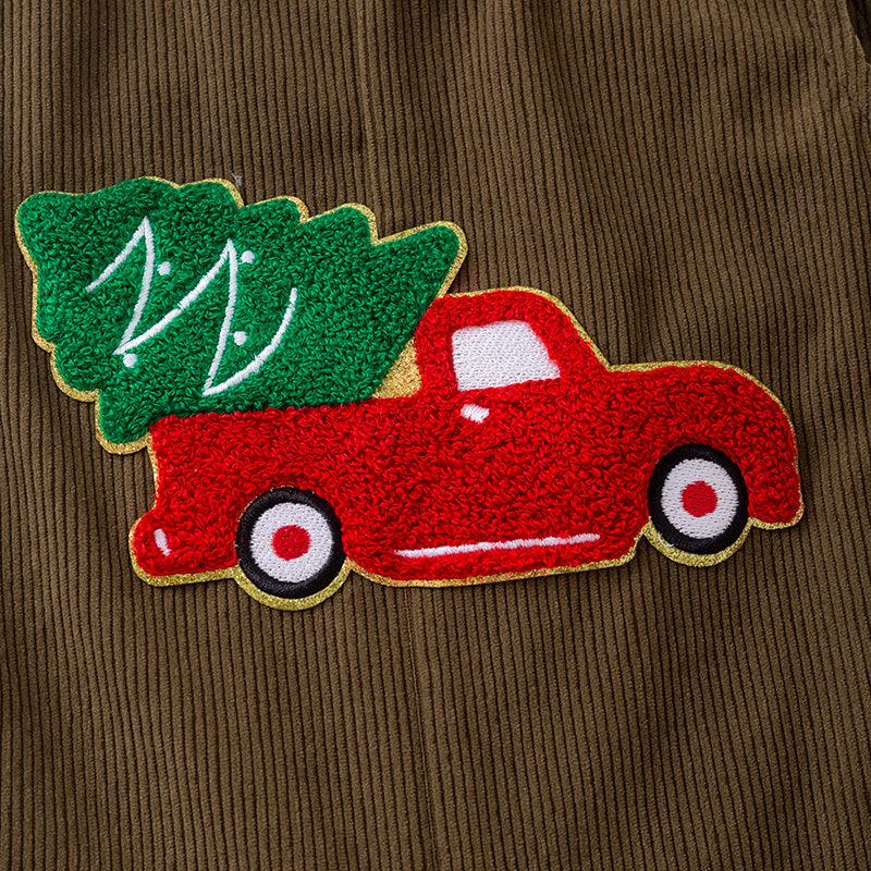（In Stock）Toddler Boys Christmas Chenille Patches Corduroy Romper 2 PCS
