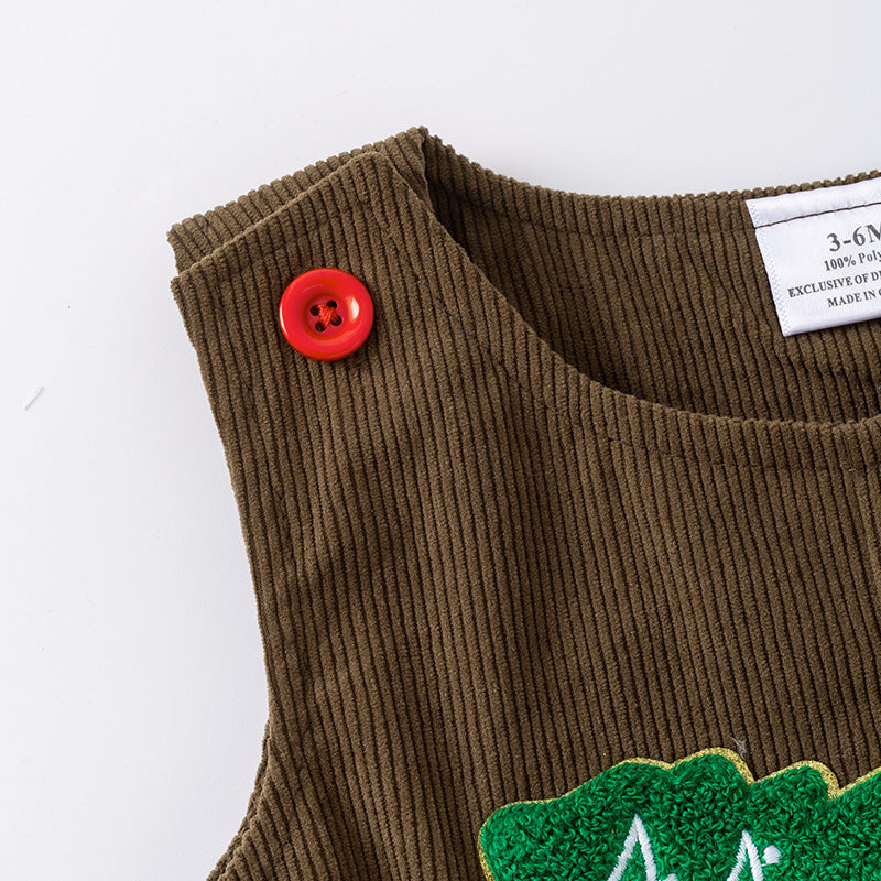 （In Stock）Toddler Boys Christmas Chenille Patches Corduroy Romper 2 PCS
