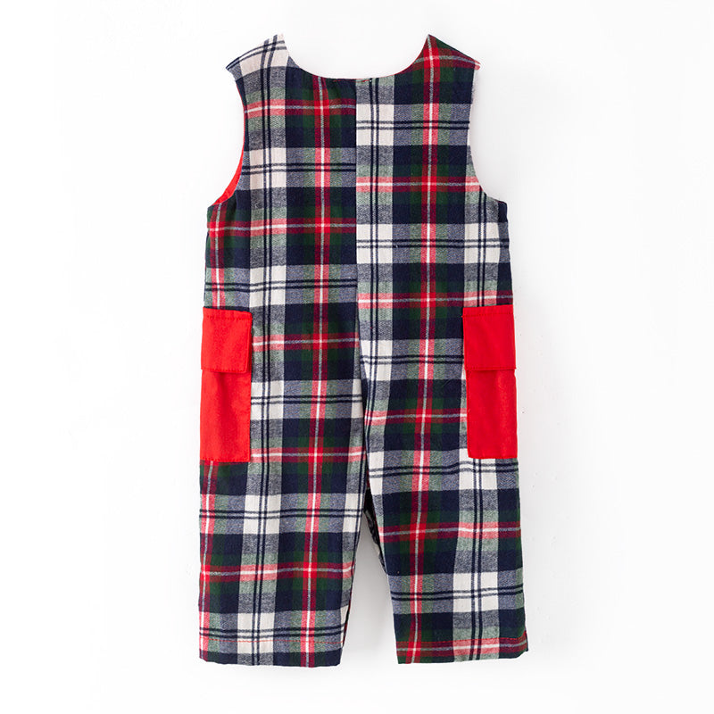 （In Stock）Toddler Boys Christmas Plaid Pattern Romper