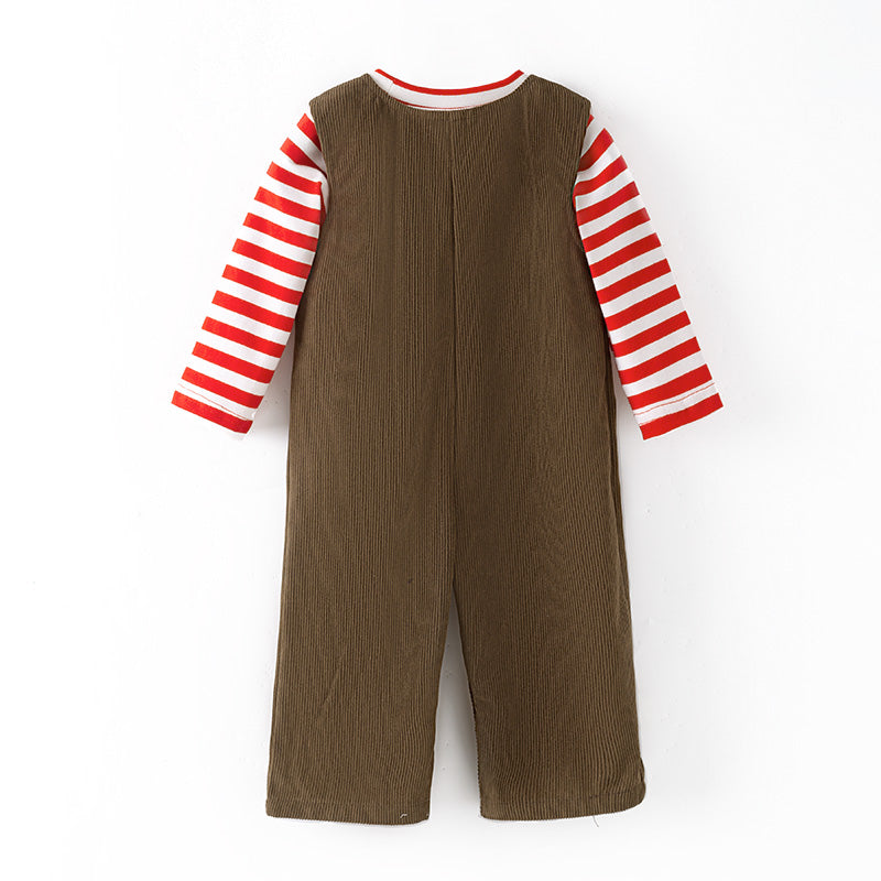 （In Stock）Toddler Boys Christmas Chenille Patches Corduroy Romper 2 PCS