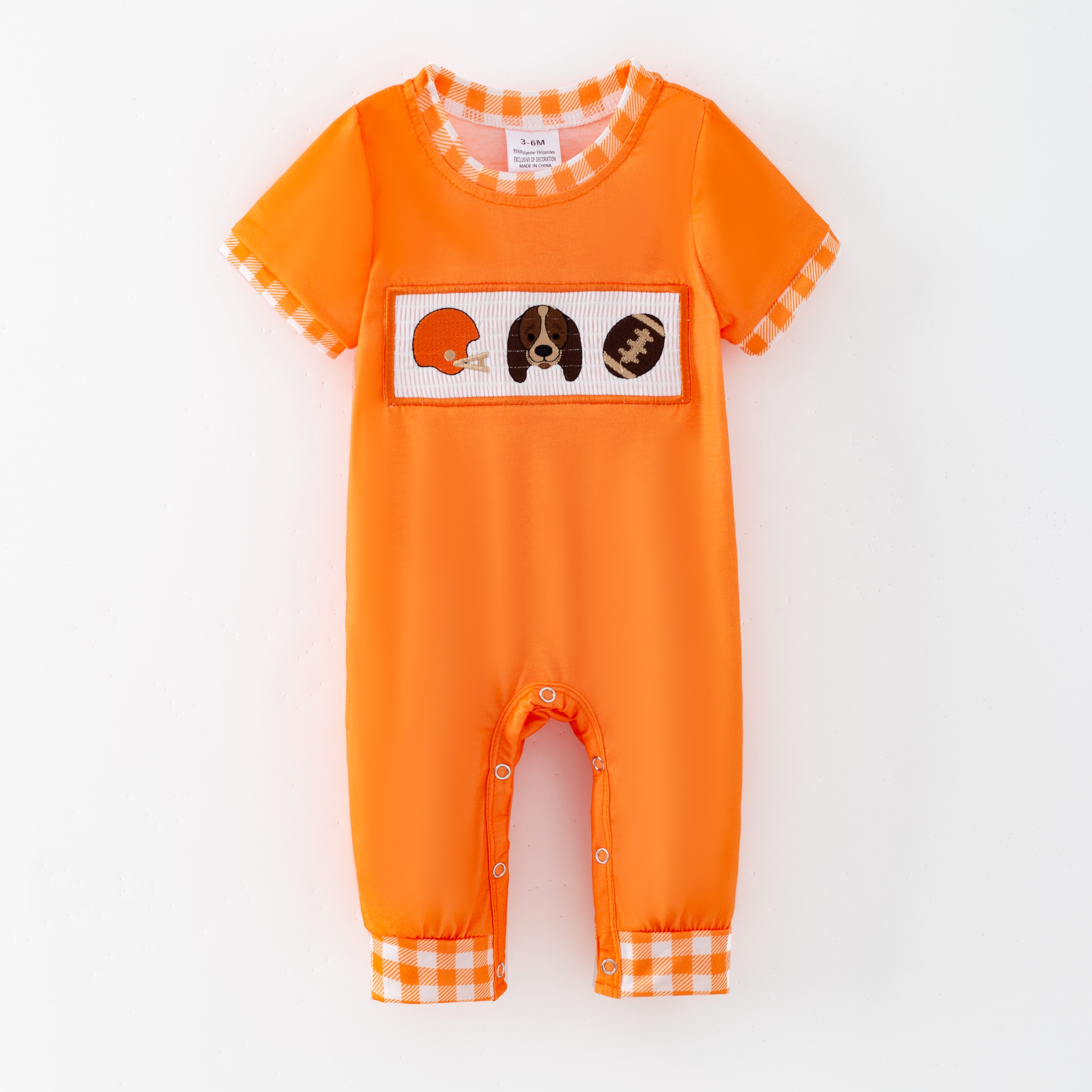 （Pre Order,Prepack Zone）Toddler Boys Football Embroidery Smocked Romper