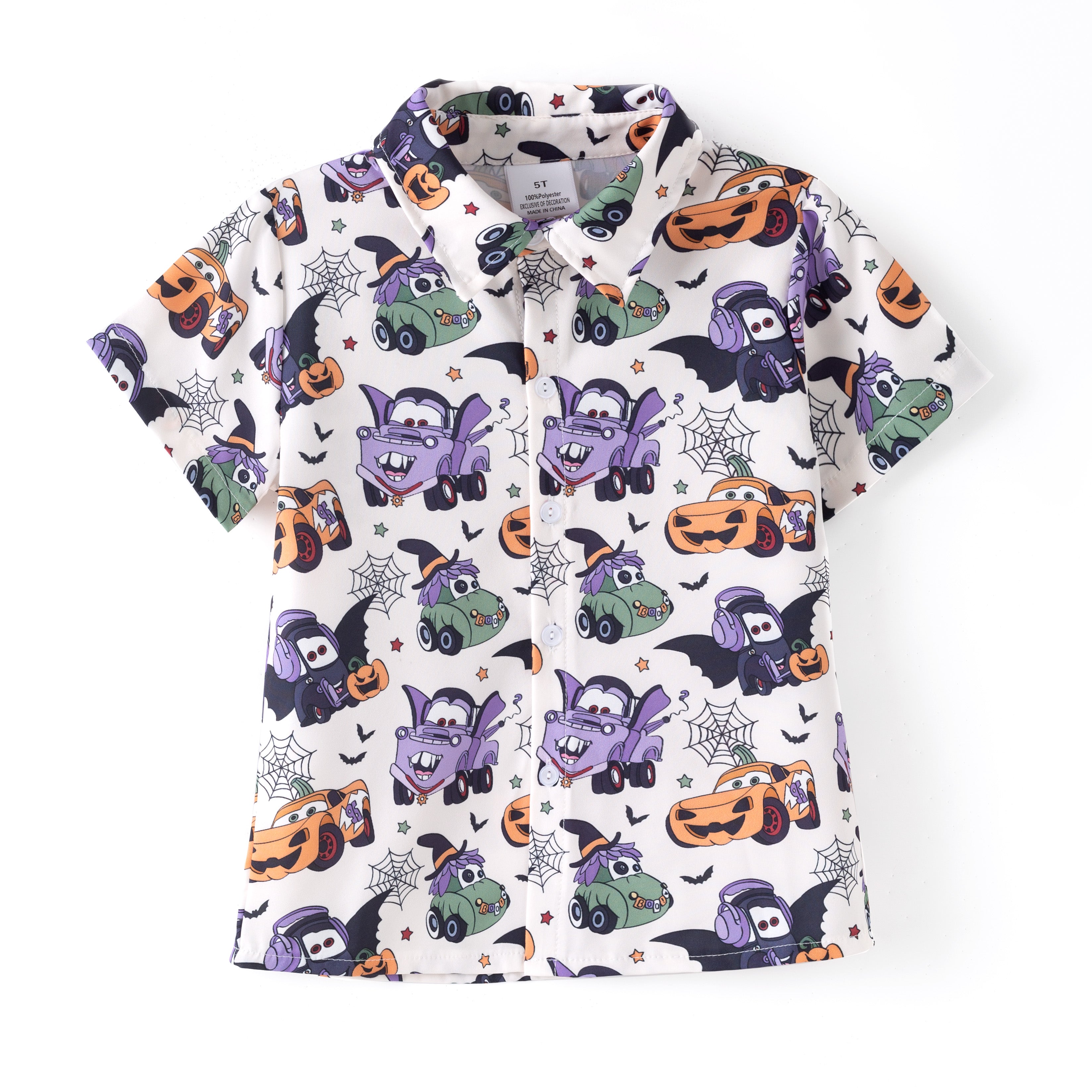 （Pre Order）Boys Halloween Pumpkin Print Four-way Stretch Shirt