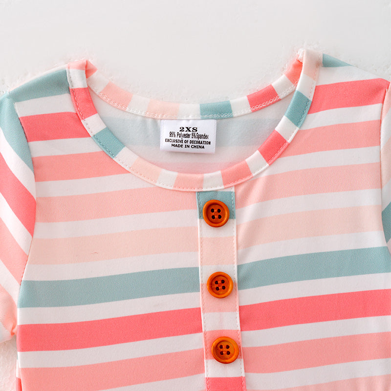 （In Stock）One Pack(9 Pieces total) Sale Girls Easter Multicolored Stripe Print Dress