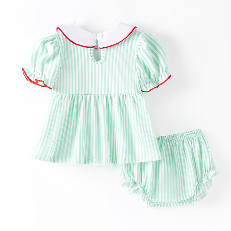 （In Stock）Toddler Girls Christmas Santa Claus Embroidery Smocked Bloomer Set