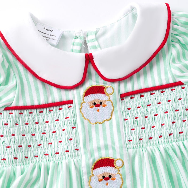 （In Stock）Toddler Girls Christmas Santa Claus Embroidery Smocked Bloomer Set