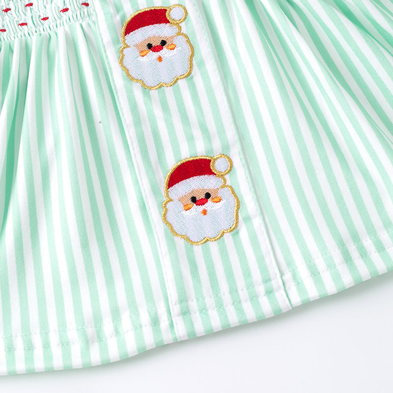（In Stock）Toddler Girls Christmas Santa Claus Embroidery Smocked Bloomer Set