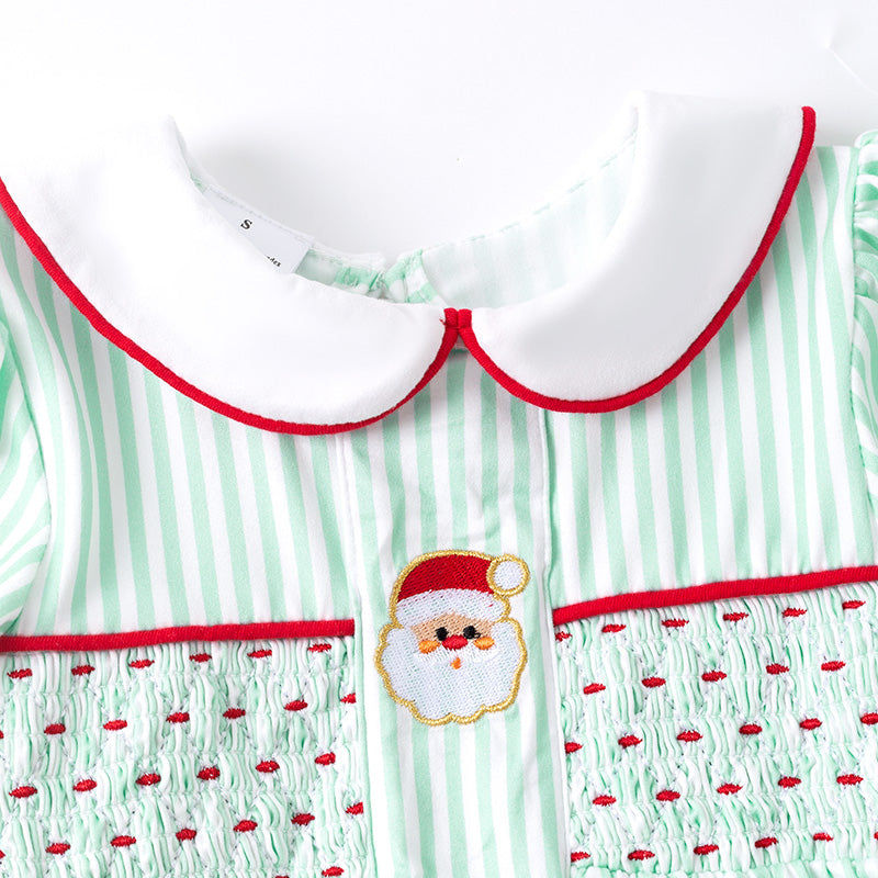 （In Stock）Girls Christmas Santa Claus Embroidery Smocked Dress